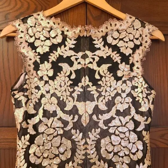 Tadashi Shoji Antique Pink Illusion Sequin Paillette Embroidered Lace Dress - Picture 13 of 15